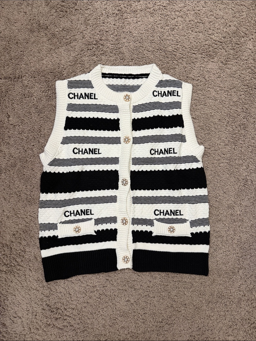 Chanel woman Black & White Striped Knit Vest